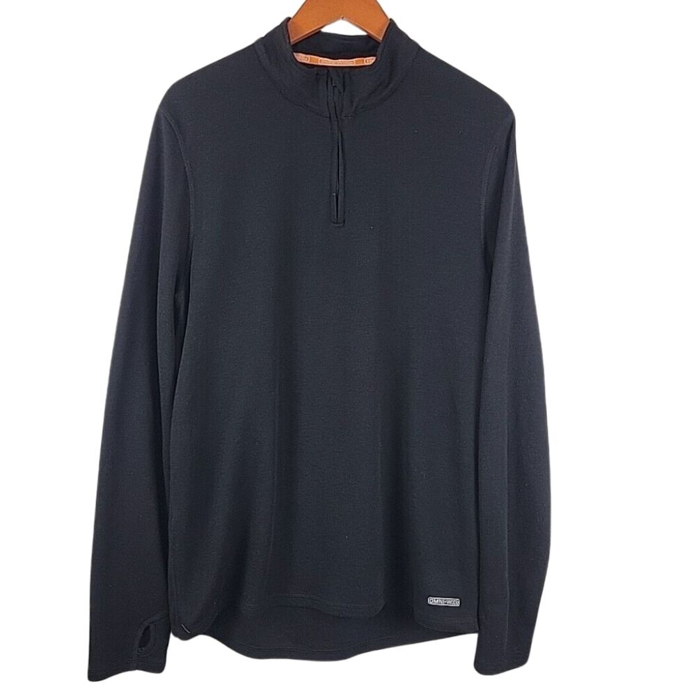 Omni Wool Shirt Mens XL Black 1/4 Zip Base Mid Layer Pullover Thermal Wool Blend